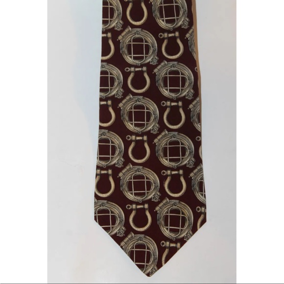 Gianfranco Ferre Men Neck Tie Burgundy Equestrian Italy Made 100% Silk - Picture 5 of 7